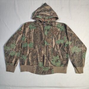 Vintage Ace Sportswear Mens Full Zip Hoodie XL Brown Camo Flocked Tree Print USA